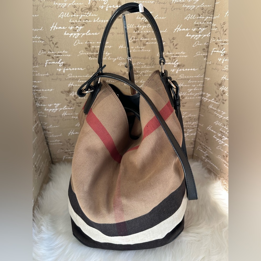 Burberry Tan and Black Shoulder Bag with Canvas Material